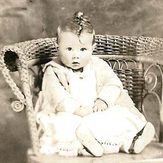 Rosie Johnson at 9 months on 1924-03-19. Rosie (here age nine months in 1924) was the first-born to a homesteading family of seven children.